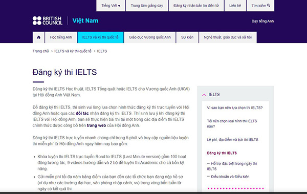 đăng ký thi ielts bc